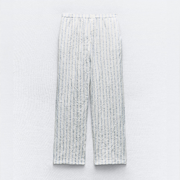 Брюки Zara Striped Pyjama Style, белый/бирюзовый