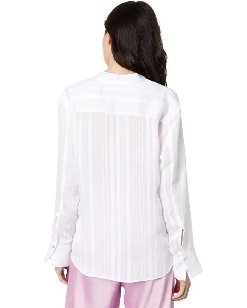 Рубашка Vince Drapey Stripe Band Collar Shirt, цвет Optic White