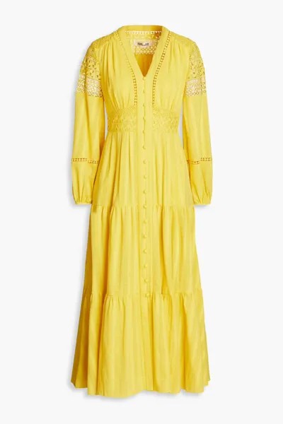 Хлопковое платье миди Gigi со сборками Diane Von Furstenberg, желтый