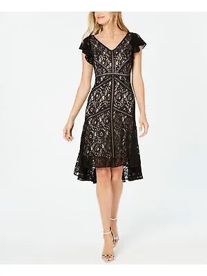 Женское черное эластичное вечернее платье миди с V-образным вырезом и развевающимися рукавами TAYLOR 2