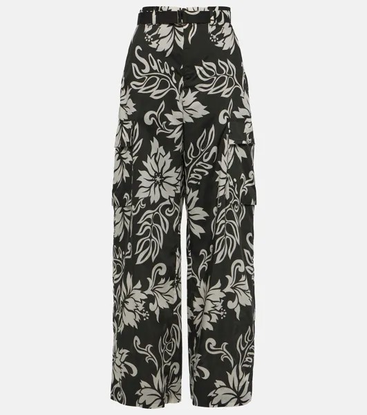 Широкие брюки с высокой посадкой и цветочным принтом Sacai, черный