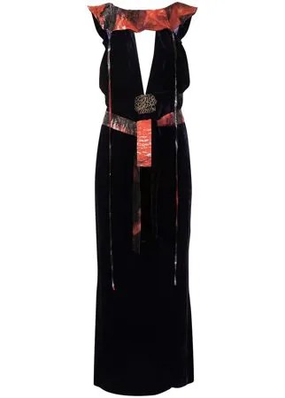 Fendi Pre-Owned бархатное платье миди со вставками