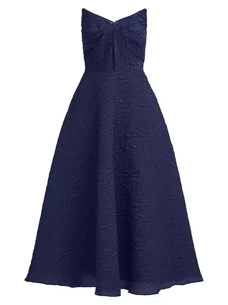 Платье миди Ellie длиной до икры с жатым эффектом Theia, темно-синий