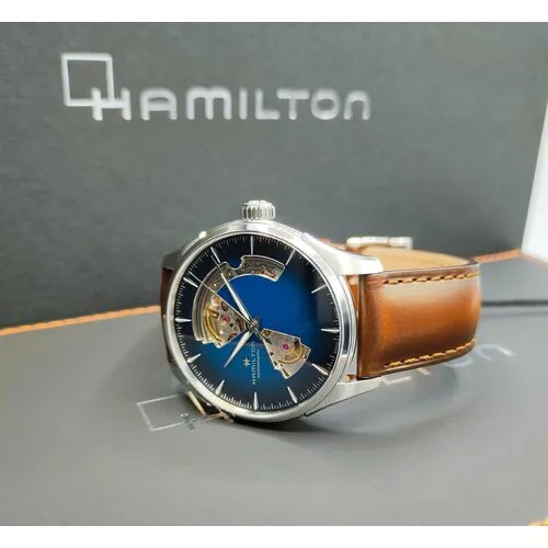 Наручные часы Hamilton Оригинальные мужские Jazzmaster Open Heart Auto H32675540. механические с автоподзаводом производства Швейцарии для мужчин, синий, коричневый