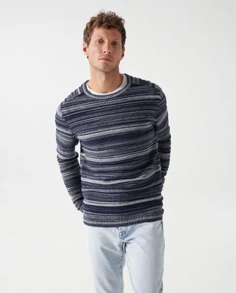 Мужской вязаный свитер в полоску и с круглым вырезом Salsa Jeans, синий