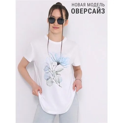 Футболка Апрель, размер 92-164, белый, голубой