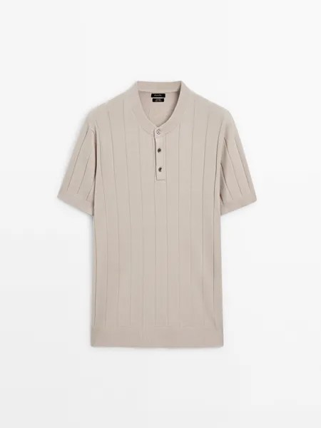 Рубашка поло в рубчик с короткими рукавами Massimo Dutti, бежевый