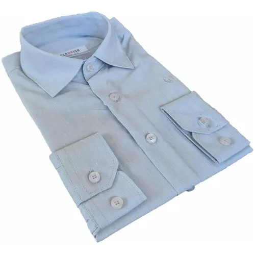 Школьная рубашка, размер 116-122, голубой, серый