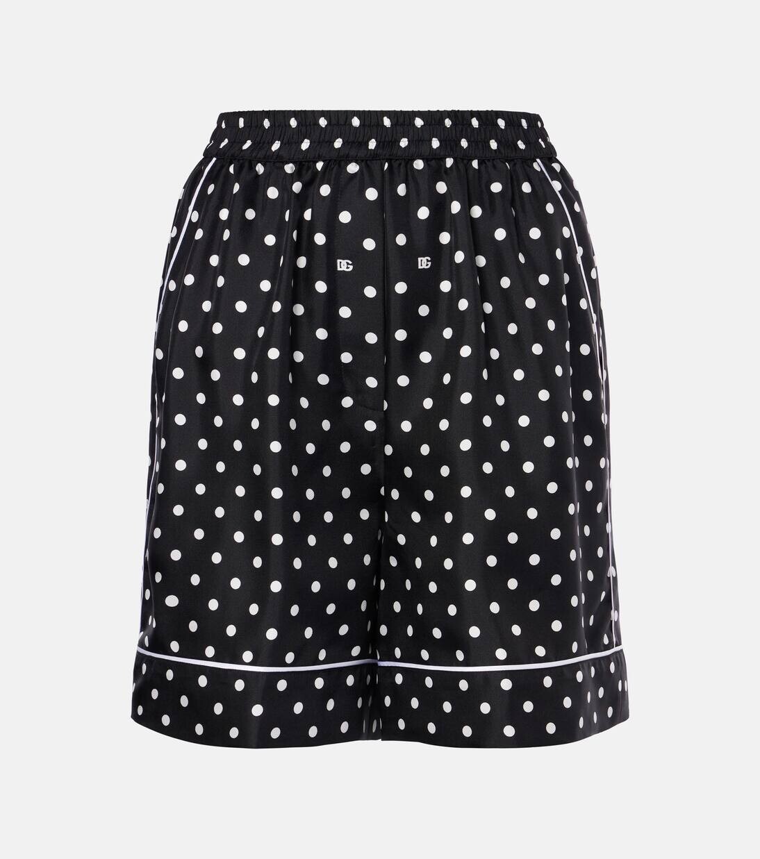 Шорты из шелкового твила в горошек Dolce&Gabbana, цвет pois picc nero