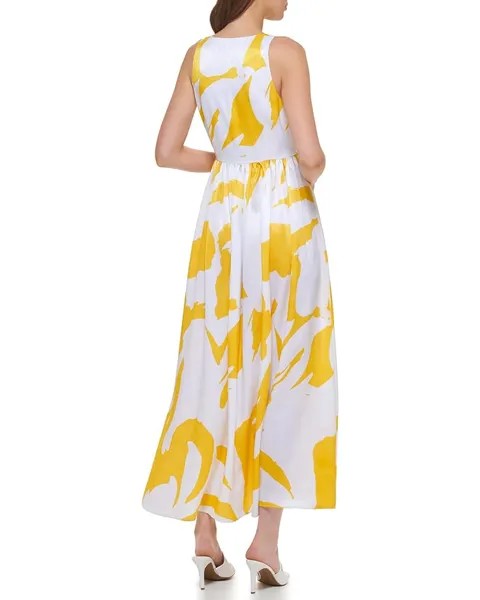 Платье DKNY Sleeveless Printed Maxi Dress, цвет White/Pop Yellow Multi