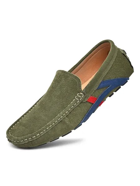 Milanoo Mens Hunter Green Loafer Shoes Slip-On Moccasin Driving Shoes