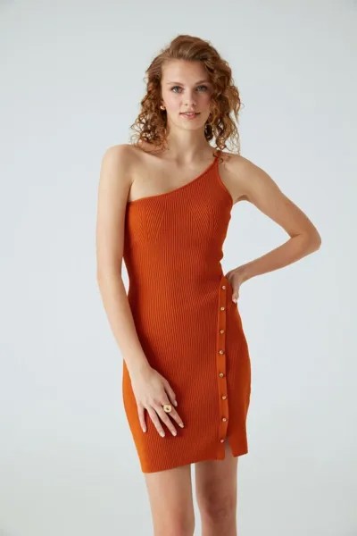 Оранжевое мини-платье с разрезом на одно плечо JOIN US, оранжевый