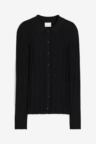 Кардиган H&M Rib-knit With Collar, черный