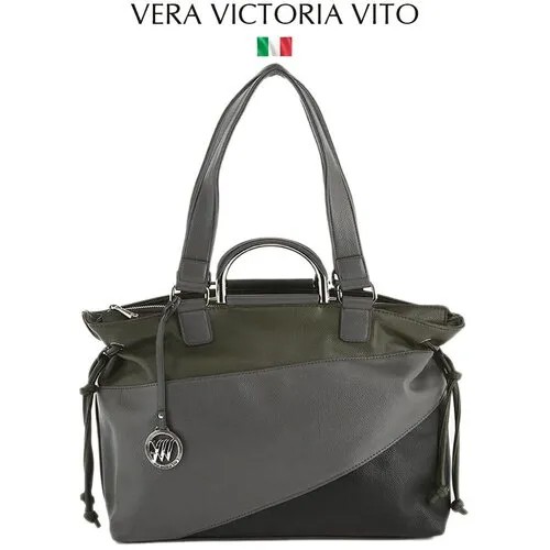 Сумка шоппер Vera Victoria Vito, фактура гладкая, черный, хаки