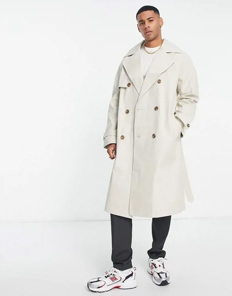 Oversized-тренч светлого цвета из водоотталкивающего материала ASOS DESIGN-Светло-бежевый цвет