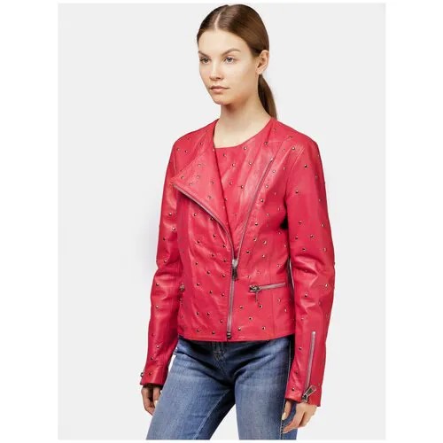 Кожаная куртка  AnnaRita N демисезонная, средней длины, размер 40, красный