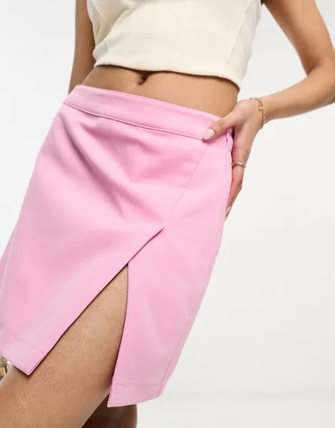 Ярко-розовая мини-юбка с разрезом спереди Something New X Flamefaire