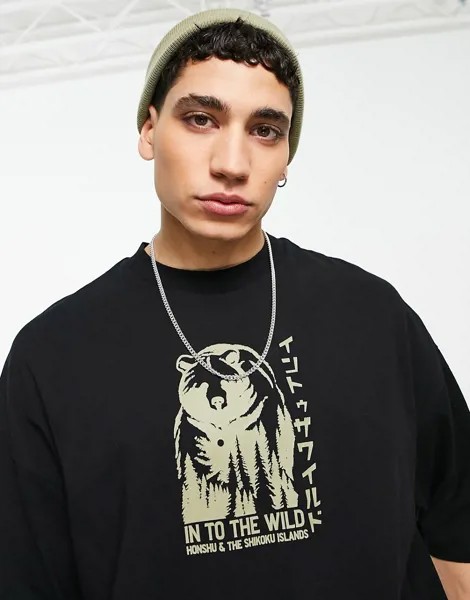 Черная oversized-футболка с принтом природы ASOS DESIGN-Черный
