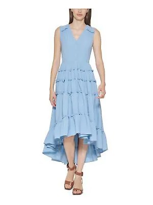 CALVIN KLEIN Женское синее платье-рубашка миди без рукавов на пуговицах с высоким низом 12