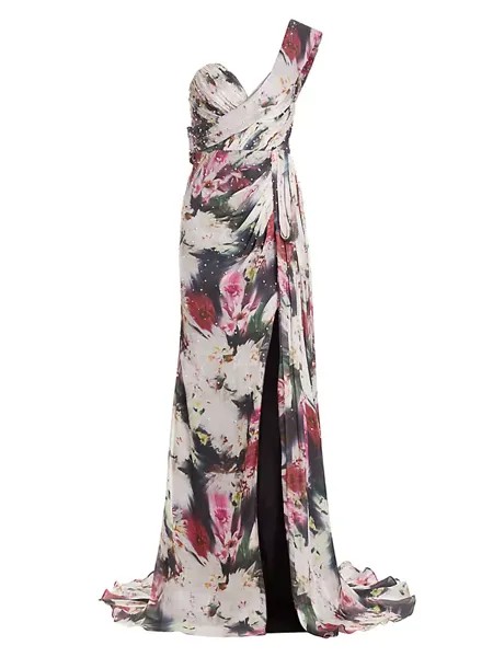 Шифоновое платье с принтом Badgley Mischka, мультиколор
