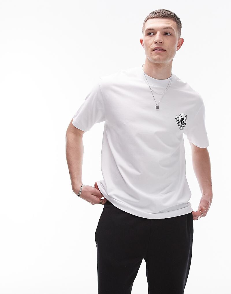 Белая футболка оверсайз Topman с вышивкой в ​​виде черепа