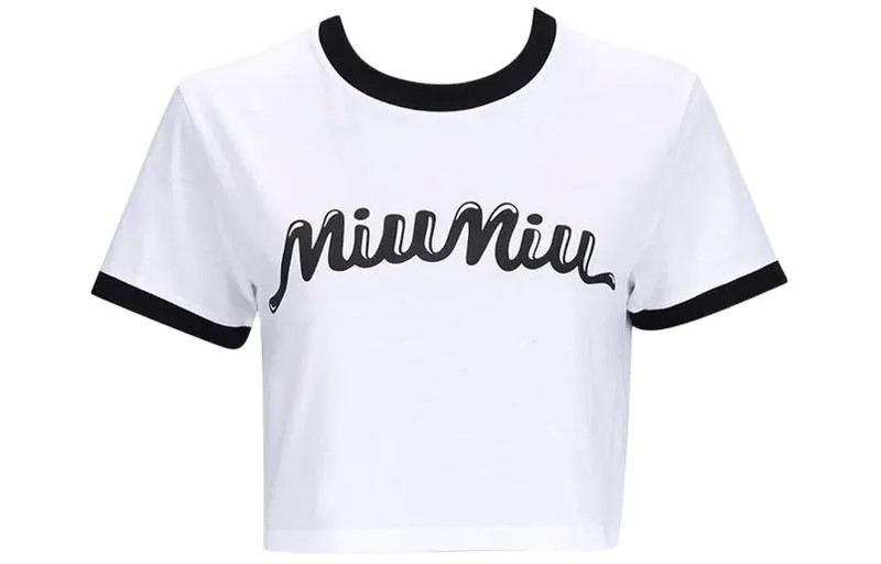 Укороченная женская футболка с логотипом Whirt Miu Miu