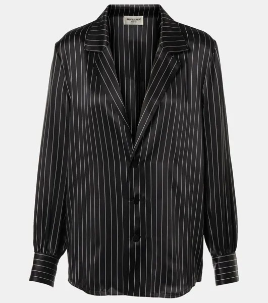 Шелковая атласная рубашка Saint Laurent, цвет noir craie