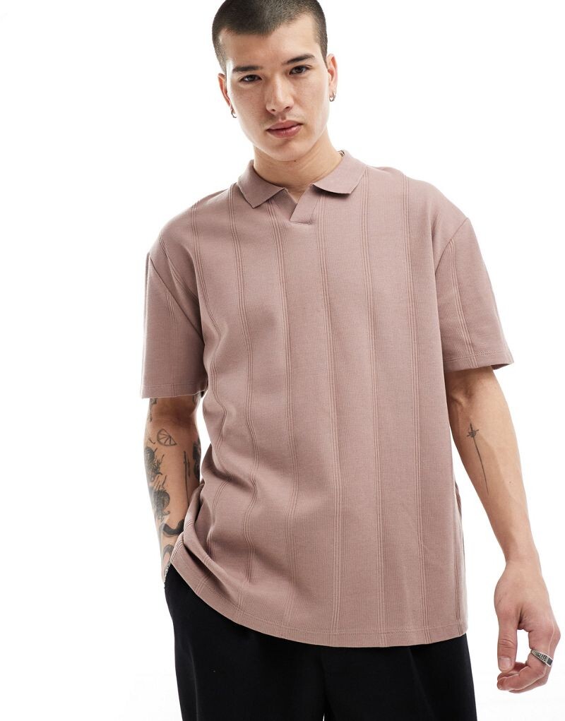 Коричневая рубашка-поло в рубчик ASOS