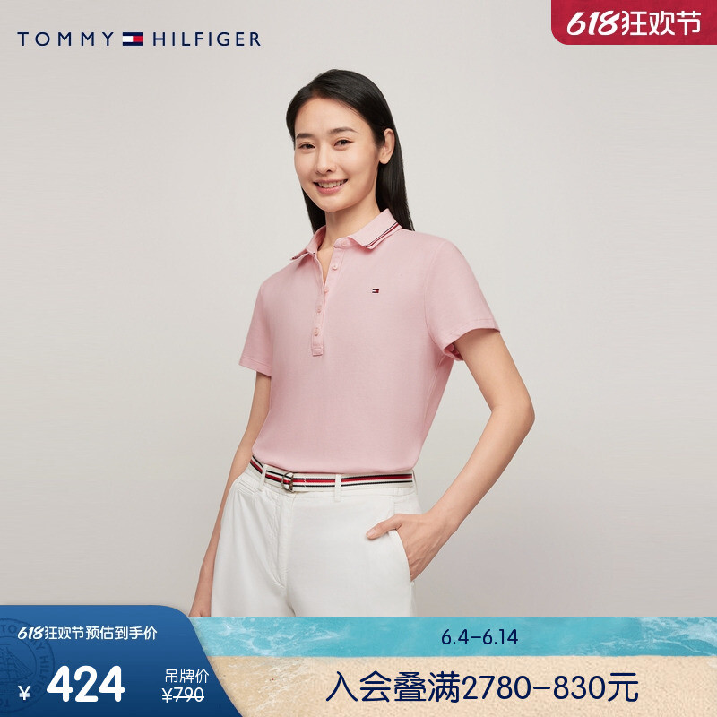 Рубашка-поло женская Tommy Hilfiger с лацканами и короткими рукавами, черный