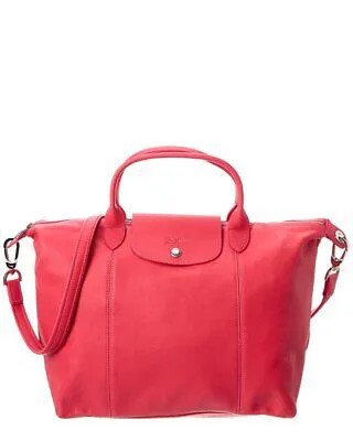Longchamp Le Pliage Cuir Средняя кожаная женская сумка розового цвета