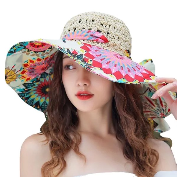 Соломенная шляпа для женщин, солнцезащитный козырек от солнца, для пляжа, отдыха, путешествий, с большими полями