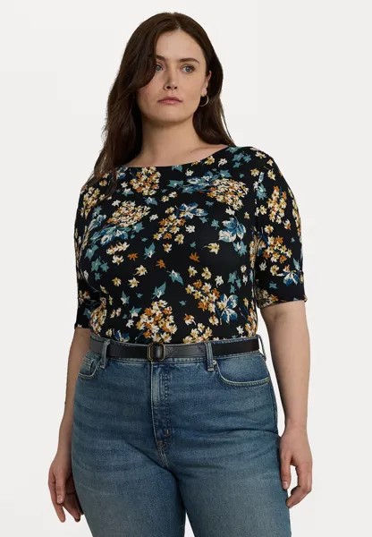 Футболка с принтом FLORAL STRETCH COTTON BOATNECK TEE Ralph Lauren, черный