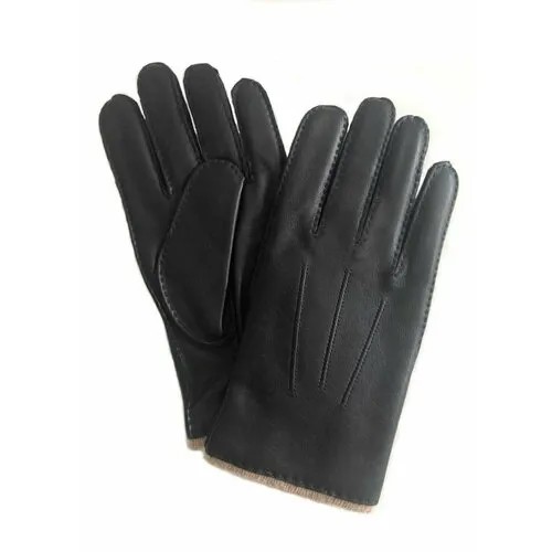 Демисезонные мужские/для подростков кожаные перчатки на шерстяной трикотажной подкладке Nice Ton S2010, Цвет черный, Размер 8