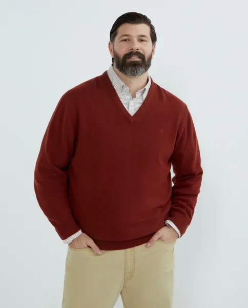 Мужской шерстяной свитер больших размеров с V-образным вырезом и логотипом больших размеров Hackett, красный