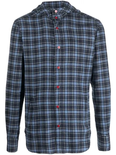 Kiton клетчатая рубашка с капюшоном, синий