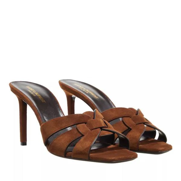 Туфли tribute mules suede Saint Laurent, коричневый