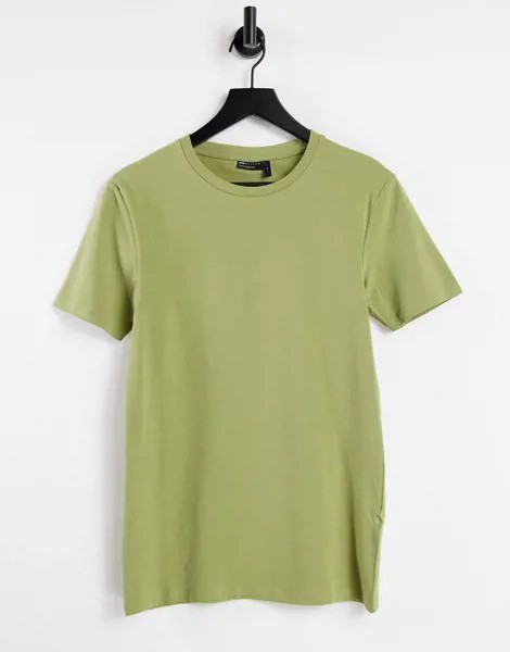 Обтягивающая футболка хаки из органического хлопка с круглым вырезом ASOS DESIGN-Зеленый цвет