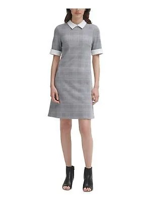 DKNY Женское серое клетчатое платье-рубашка длиной выше колена с короткими рукавами на работу 6