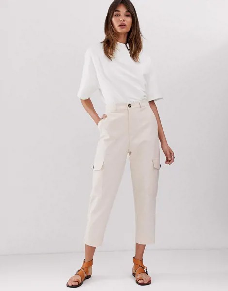 Саржевые брюки в крапинку с завышенной талией и карманами ASOS WHITE-Белый
