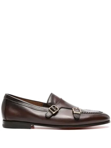 Santoni туфли монки с пряжкой, коричневый