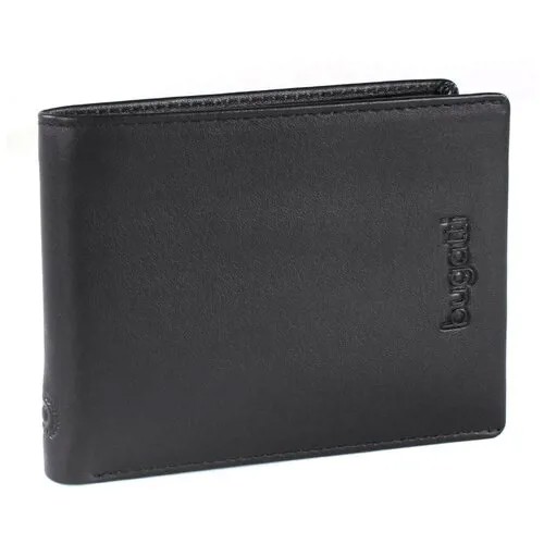 Портмоне BUGATTI Vertice, чёрное, натуральная воловья кожа, 10,5х1,5х8,5 см, MR-49318301