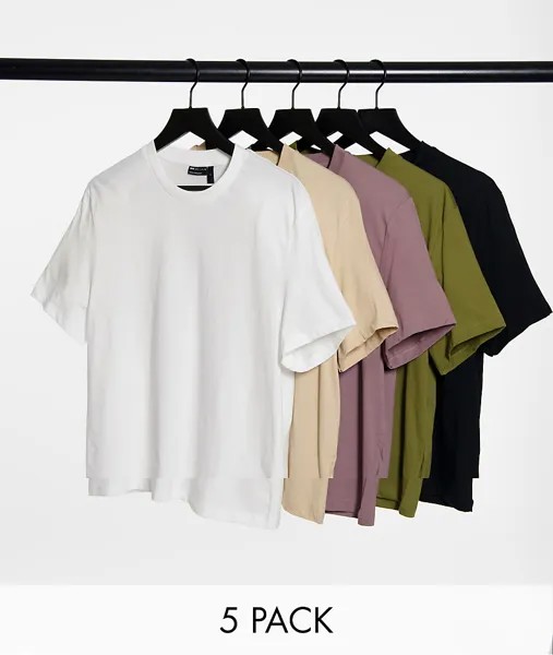 Набор из 5 футболок из органического хлопка с круглым вырезом ASOS DESIGN-Многоцветный