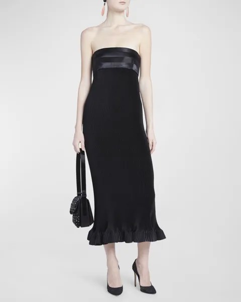 Плиссированное платье миди без бретелек с завышенной талией Giorgio Armani