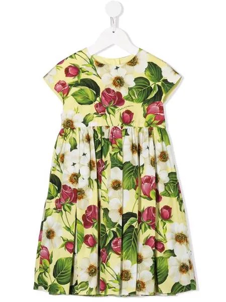 Dolce & Gabbana Kids платье с цветочным принтом и складками