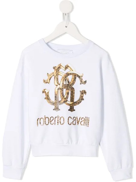 Roberto Cavalli Junior толстовка с леопардовым принтом и логотипом