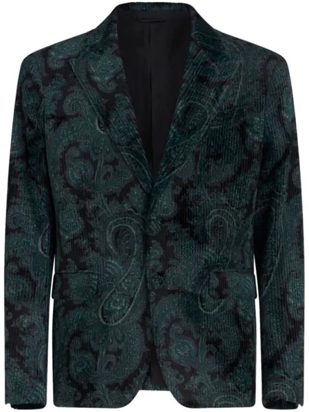 ETRO пиджак в рубчик с узором пейсли, зеленый
