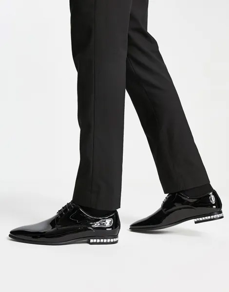 Черные лакированные туфли на шнуровке со стразами на каблуке ASOS DESIGN