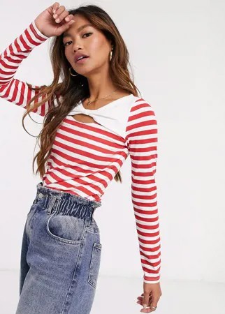 Красный лонгслив в полоску Monki
