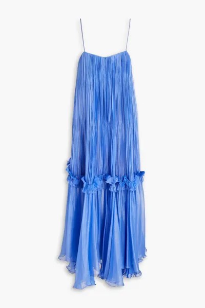 Платье миди Bimeni из шелкового шифона с эффектом металлик и плиссе Maria Lucia Hohan, лазурный