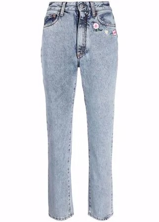 Alessandra Rich джинсы с завышенной талией и цветочной вышивкой